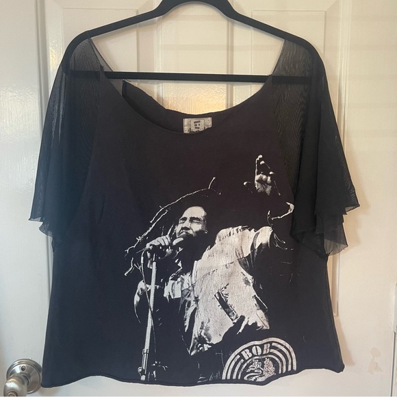 Gently worn Furst Of A Kind black and mesh sleeve Bob Marley tshirt - Picture 3 of 14